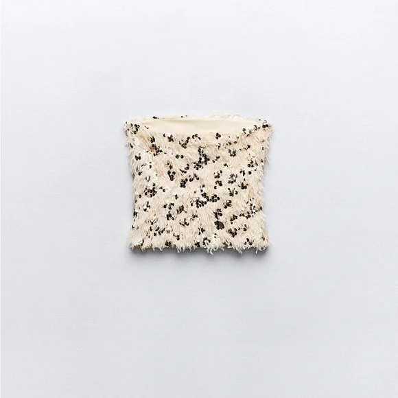 ZARA Sequin Feather Crop Top - Picture 5 of 11